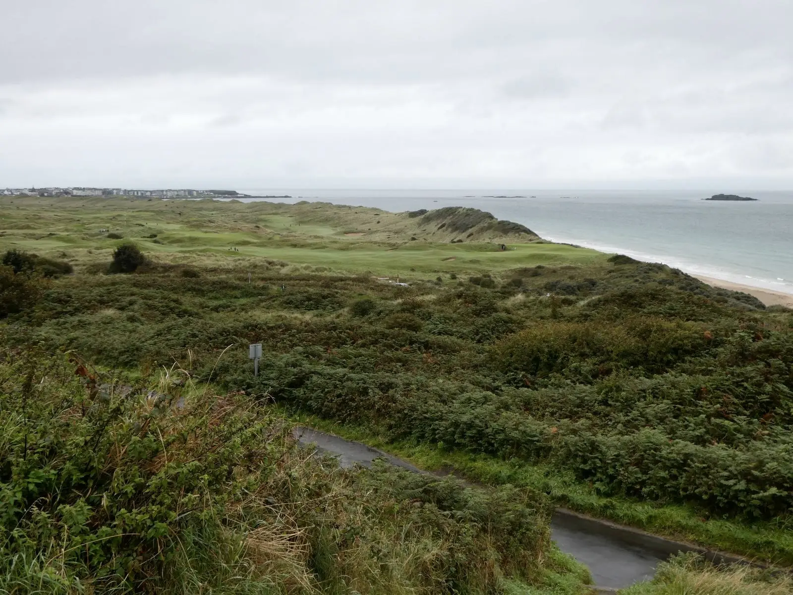 The links of Royal Portrush Golf Club running down to the sea on the north Antrim coast